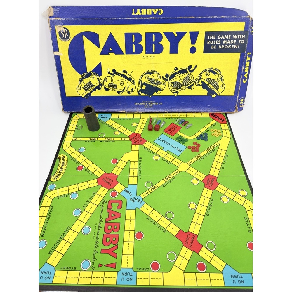 1938 Cabby Game Selchow & Righter Co Game with Rules to be Broken 95% Complete